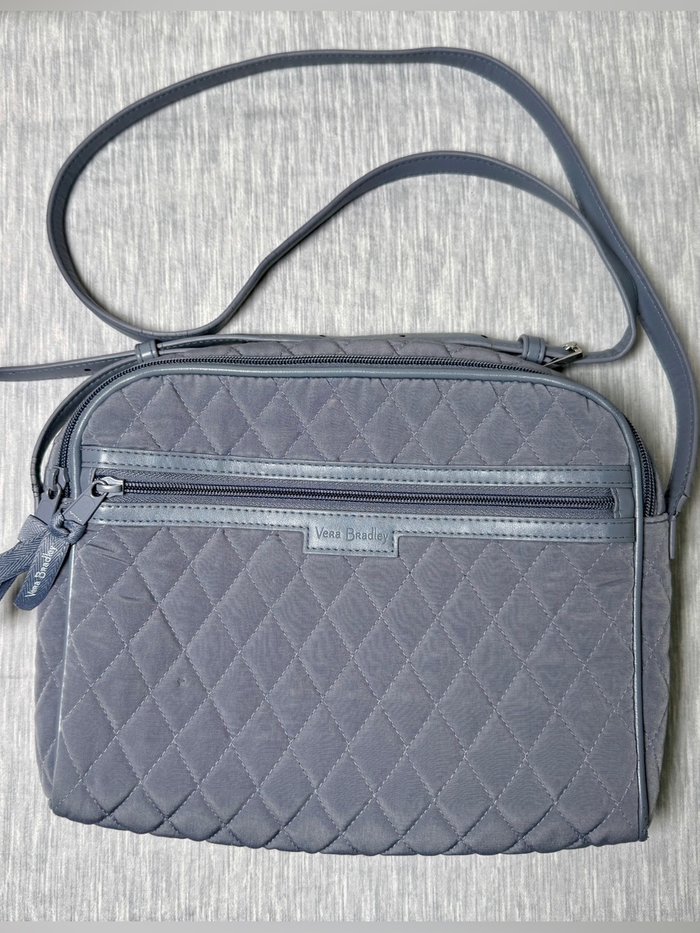 Vera Bradley Trimmed Crossbody Bag Carbon Gray Quilted Microfiber Rose Retired